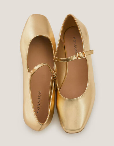 Crista Mary Jane Ballet Flats, Gold (GOLD), large