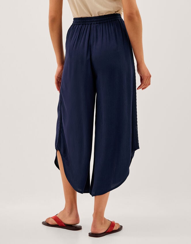 Teri Drawstring Culotte Trousers, Blue (NAVY), large