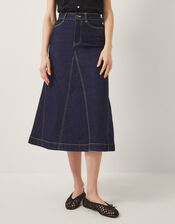 Goldie Godet Denim Skirt, Blue (INDIGO), large