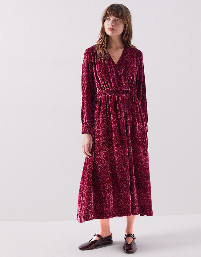 East Jude Print Velvet Midi Dress, Red (BERRY), large