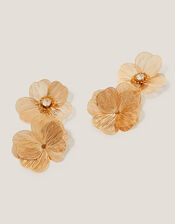 Textured Flower Drop Earrings, , large