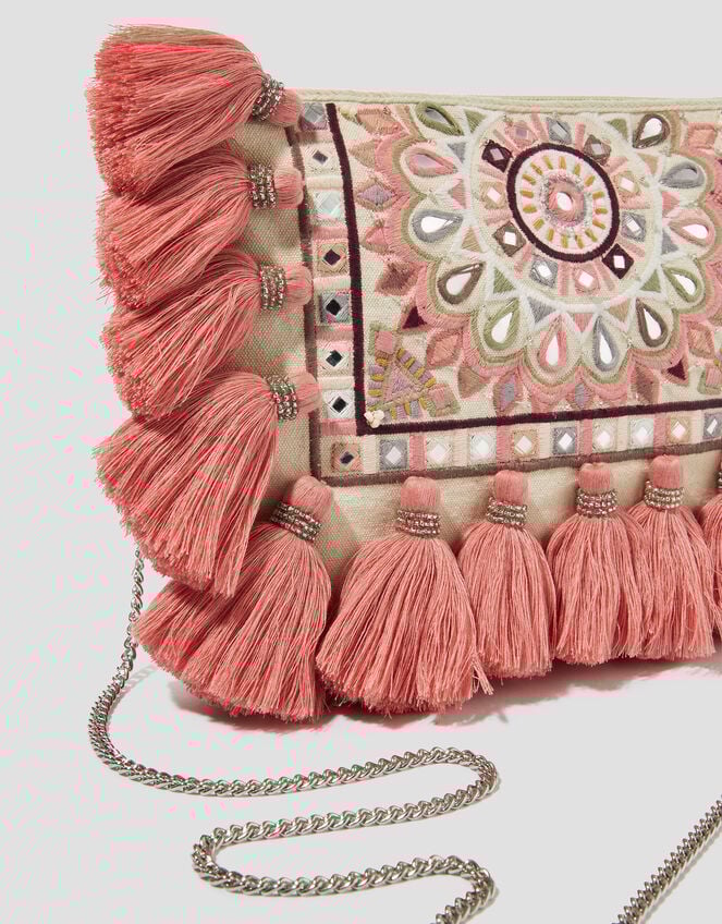Rose Embellished Tassel Crossbody Bag, , large