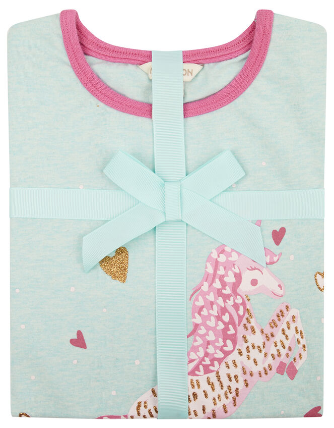 Unicorn Jersey PJ Set in Organic Cotton, Blue (AQUA), large