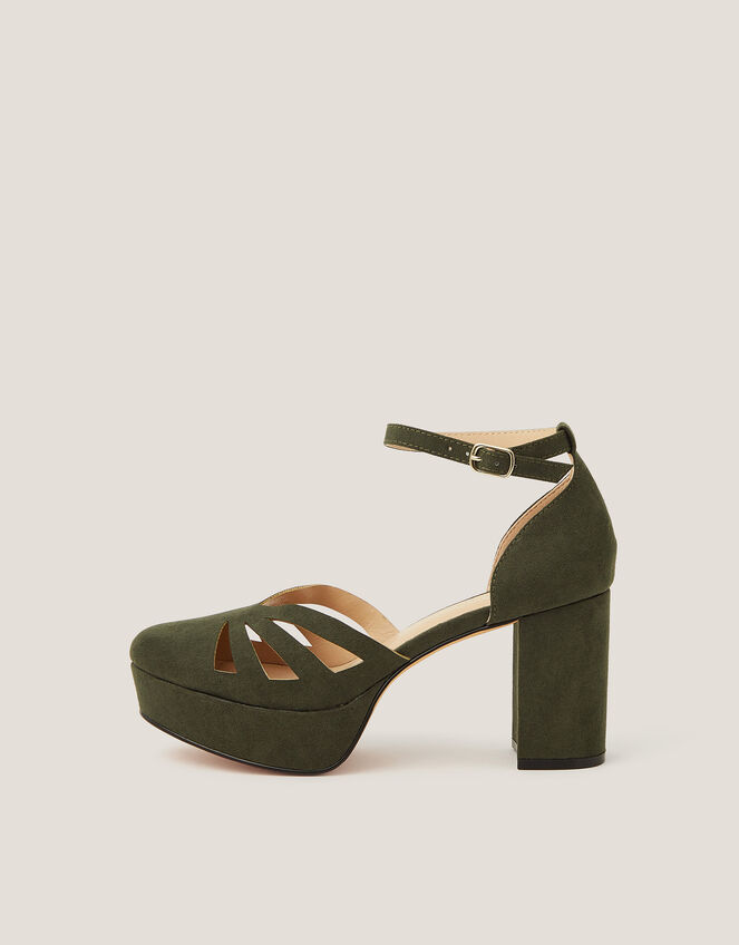 Iris Cutwork Platform Heels, Green (OLIVE), large
