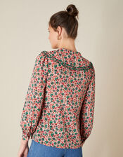 Callie Collar Ditsy Print Blouse, Orange (CORAL), large