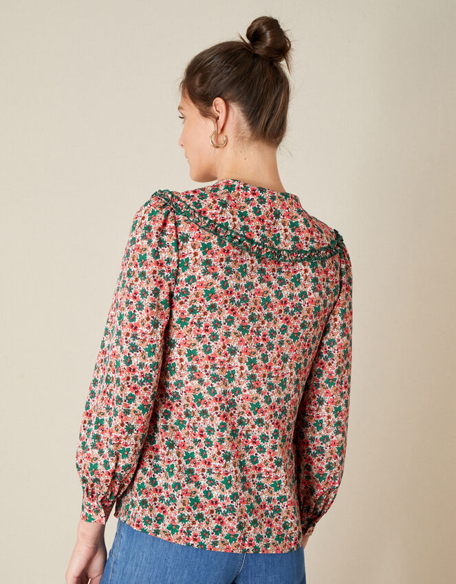 Callie Collar Ditsy Print Blouse, Orange (CORAL), large