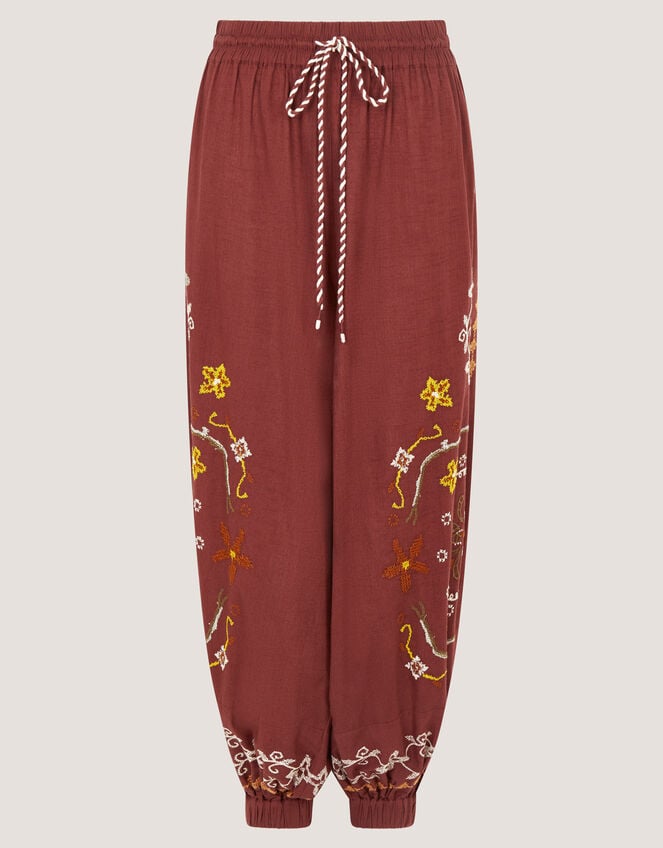 Greta Embroidered Harem Trousers, Brown (CHOCOLATE), large
