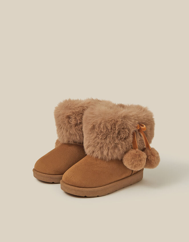 Toddler Fluffy Faux Suede Boots, Tan (TAN), large