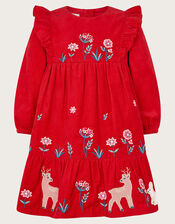 Baby Cord Floral Woodland, Red (RED), large