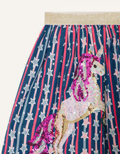 Sequin Unicorn Star Print Skirt, Blue (NAVY), large