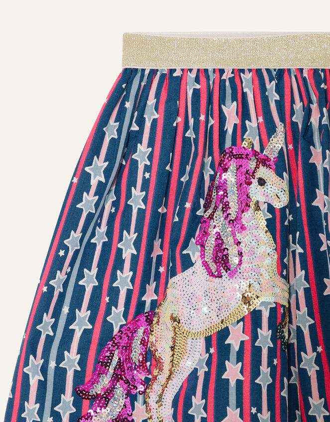 Sequin Unicorn Star Print Skirt, Blue (NAVY), large