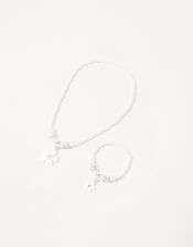 Jewel Flower Pearl Necklace and Bracelet Set, , large