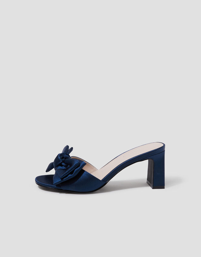 Tia Satin Bow Mules, Blue (NAVY), large