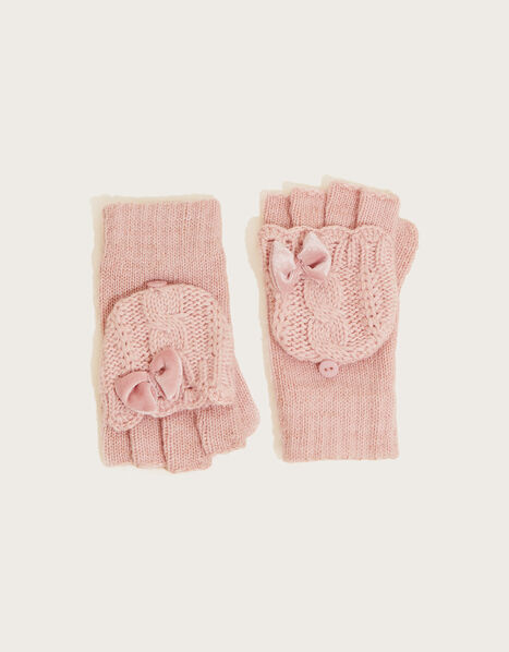 Knit Capped Fingerless Gloves with Recycled Polyester Pink, Pink (PINK), large