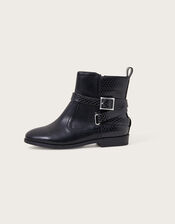 Una Croc Strap Ankle Boots, Black (BLACK), large