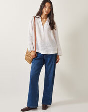 Clover Linen Button Blouse, White (WHITE), large