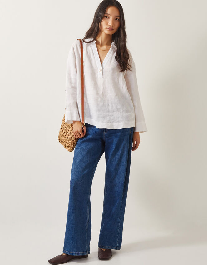 Clover Linen Button Blouse, White (WHITE), large