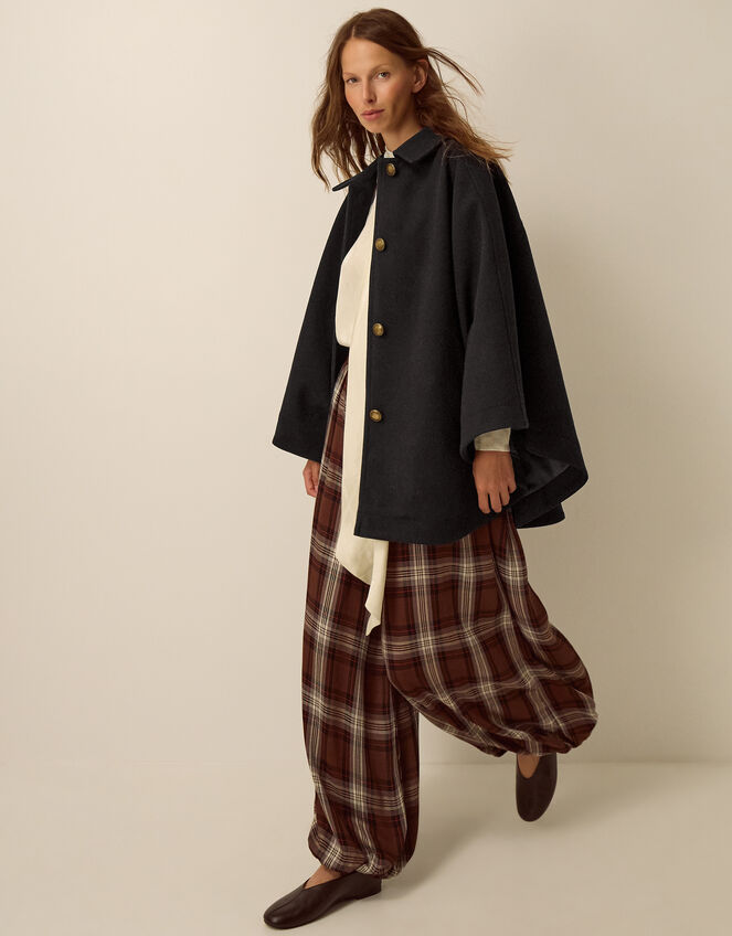Claudie Collar Cape Coat, Black (BLACK), large