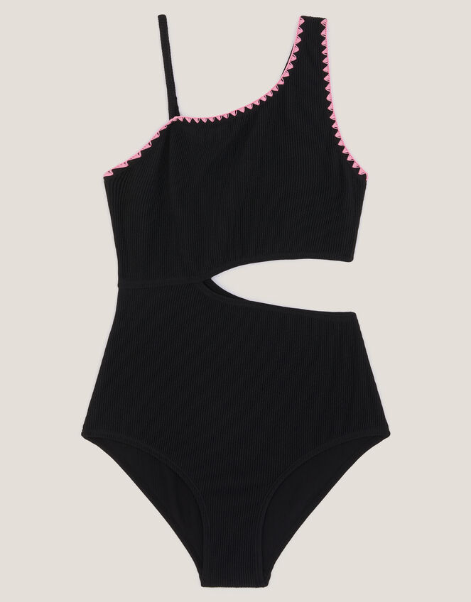 Crinkle Textured Cut-Out Swimsuit, Black (BLACK), large