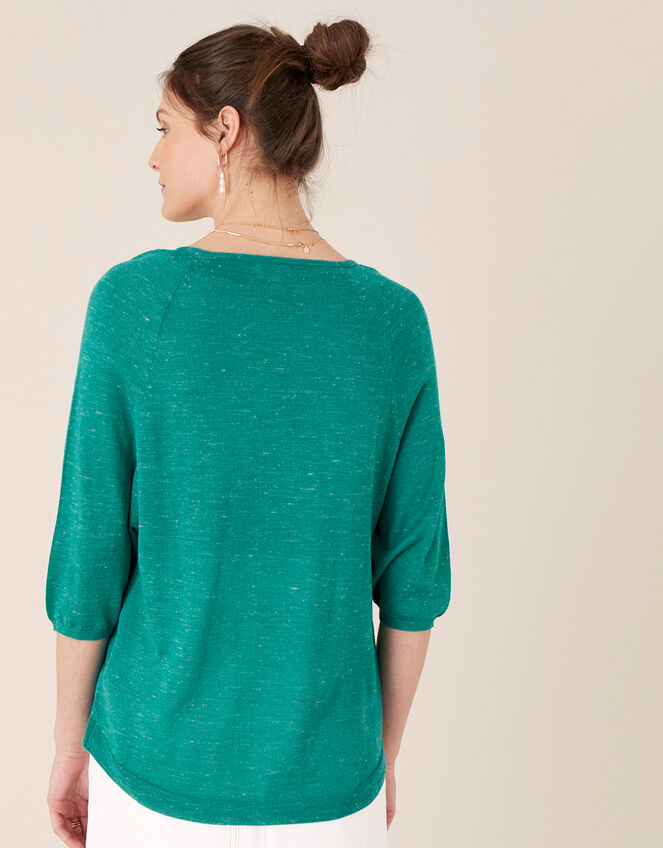 Gathered Sleeve Jumper in Linen Blend, Teal (TEAL), large