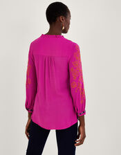 Embroidered Smock Top in LENZING™ ECOVERO™, Pink (PINK), large