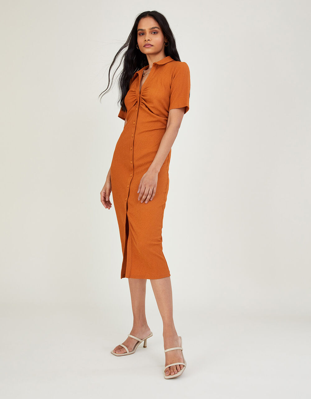 Women Dresses | Button Through Jersey Shirt Dress Orange - ZO48547
