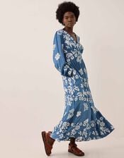 East Kris V-Neck Batik Maxi Dress, Blue (DARK BLUE), large