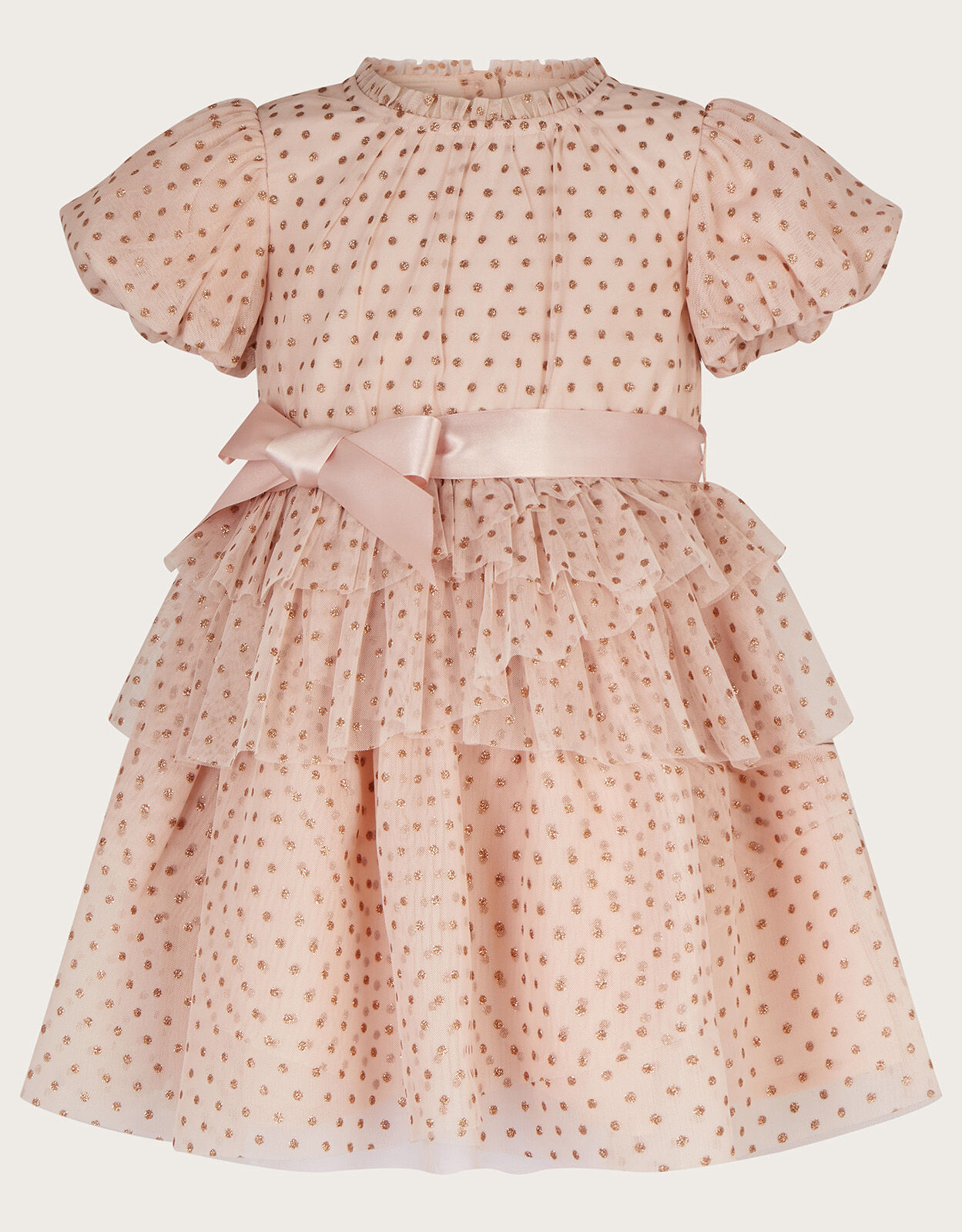 Baby Glitter Spot Woven Ruffle Dress Nude
