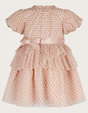 Baby Glitter Spot Woven Ruffle Dress, Nude (NUDE), large