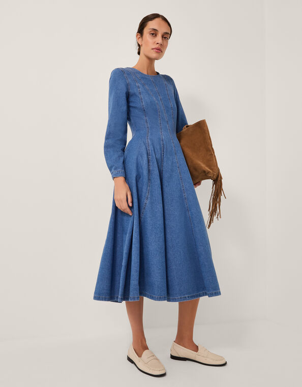 Isadora Denim Midi Dress, MID BLUE, large