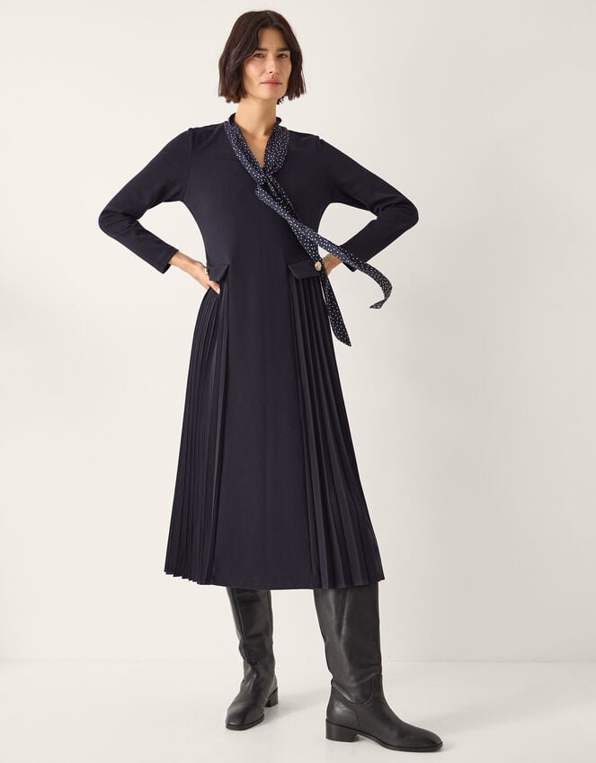 Jessie Jersey Pleat Midi Dress & Scarf, Blue (NAVY), large