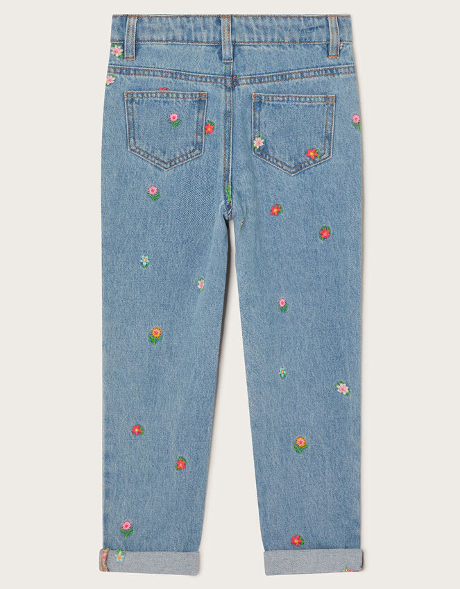 Floral Embroidered Straight Jeans, Blue (BLUE), large