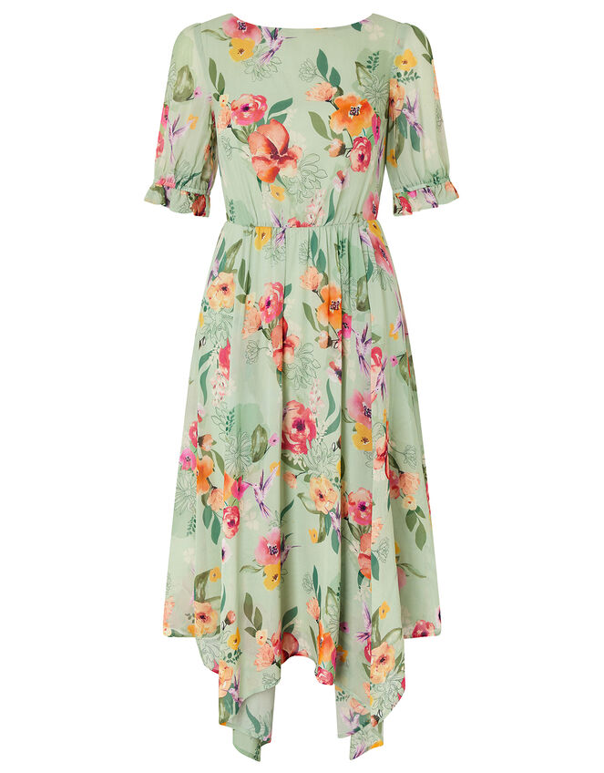 Hermione Floral Hanky Hem Tea Dress, Green (GREEN), large