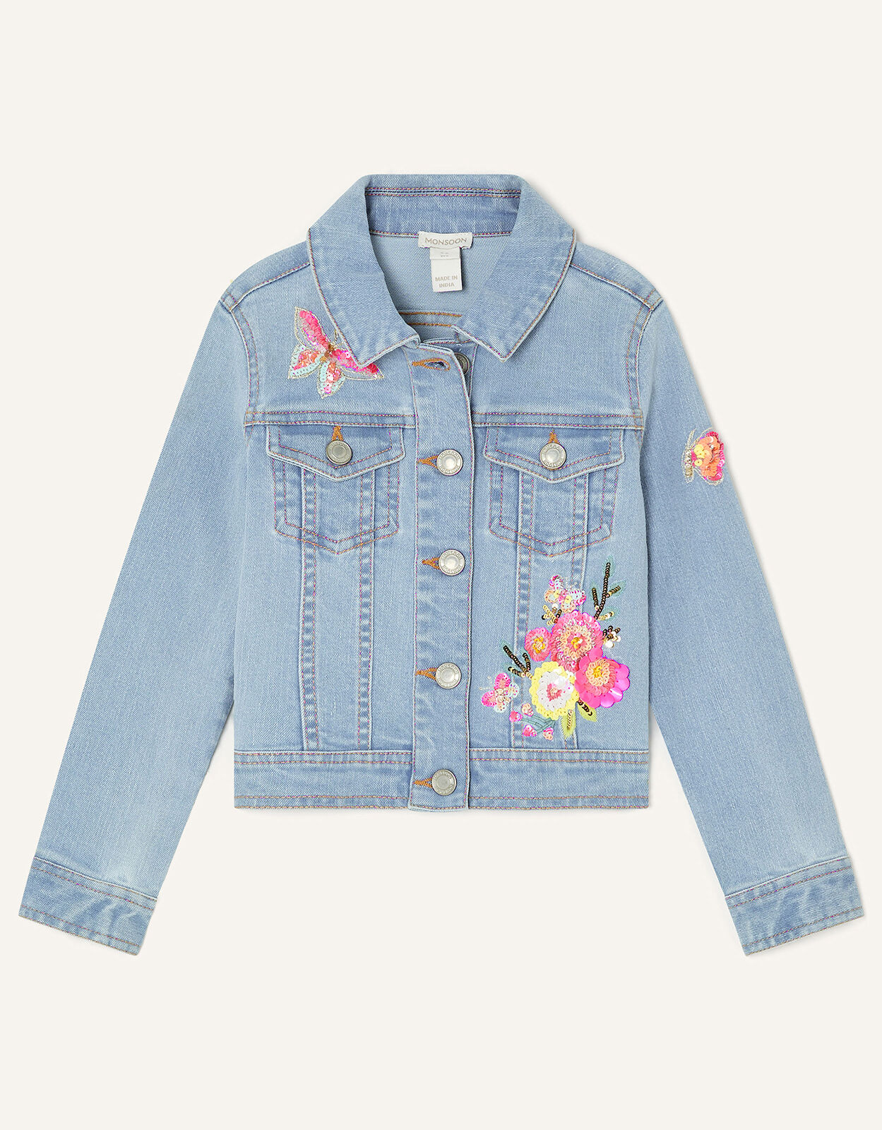 Butterfly and Flower Denim Jacket Blue