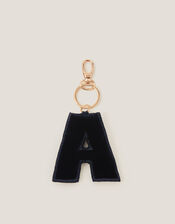 Floral Embroidered Initial Keyring, Black (BLACK), large