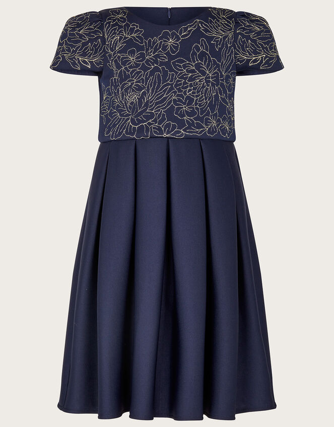 Floral Embroidered Scuba Dress, Blue (NAVY), large