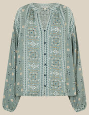 Bonny Printed Blouson Blouse, Blue (BLUE), large