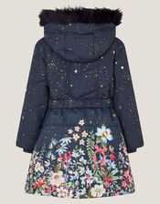Starry Floral Hooded Coat, Blue (NAVY), large