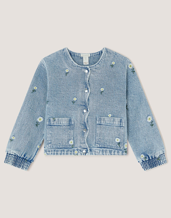 Embroidered Daisy Denim Jacket, Blue (BLUE), large