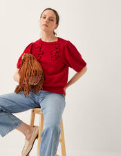 Fee Floral Puff Sleeve Jumper, Red (RED), large