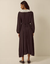 Shae Lace Collar Polka Dot Midi Dress, Brown (CHOCOLATE), large