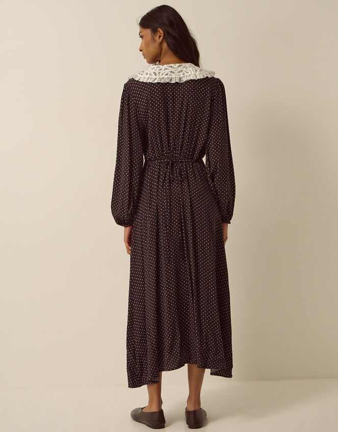 Shae Lace Collar Polka Dot Midi Dress, Brown (CHOCOLATE), large