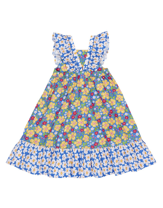 Frugi Audrey Floral Print Frill Dress, Blue (BLUE), large
