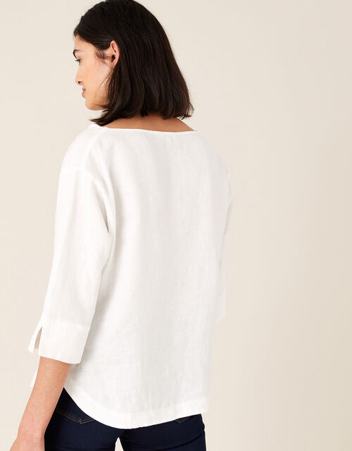 Daisy Plain T-Shirt in Pure Linen, White (WHITE), large