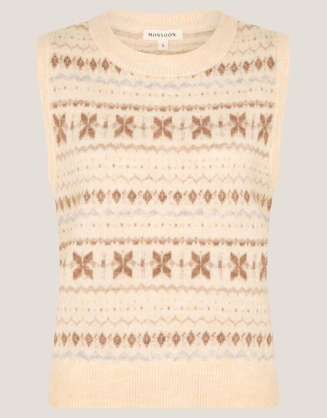 Febe Fair Isle Knitted Vest, Ivory (IVORY), large