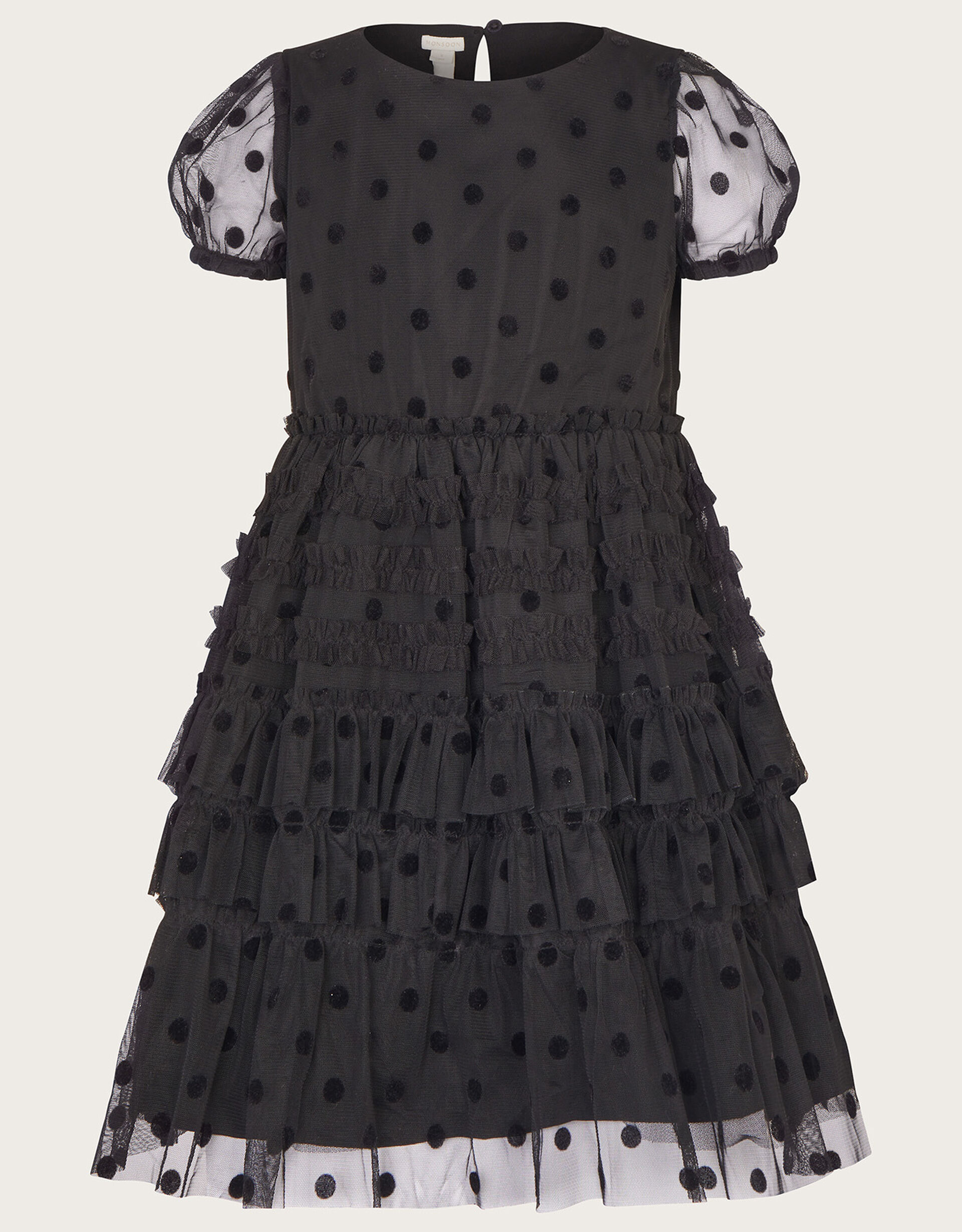 Girls Black Mesh Tiered Dress
