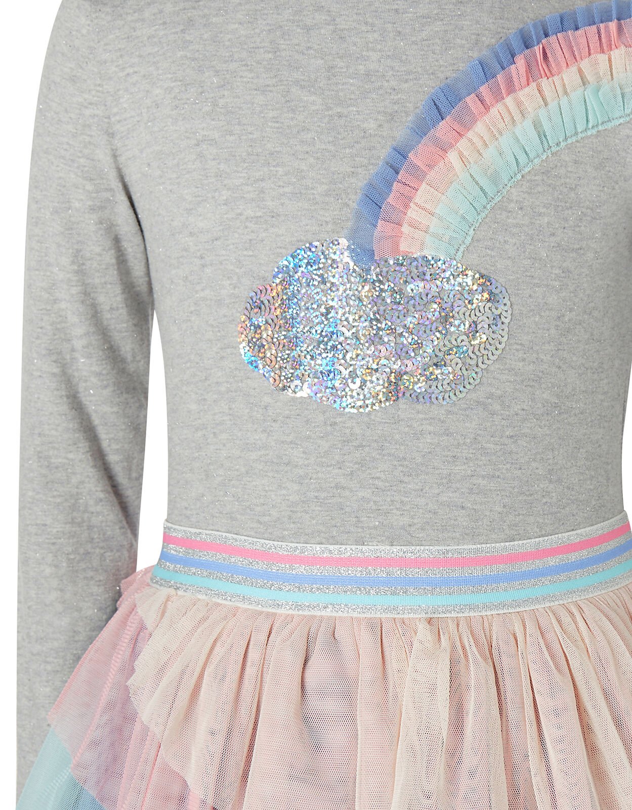 Rainbow Sequin Long Sleeve Disco Dress Grey