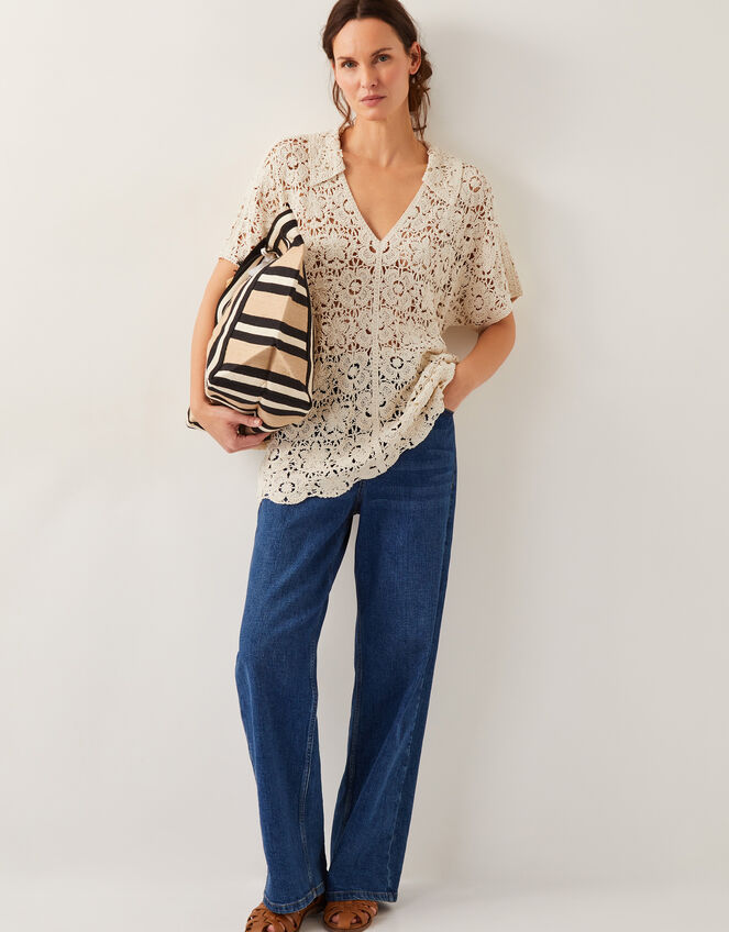 Ren Crochet Collared Blouse, Ivory (IVORY), large