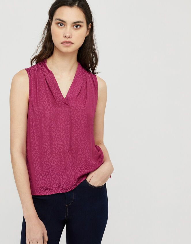 Winnifred Leopard Front Sleeveless Top, Pink (PINK), large
