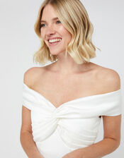 Hannah Bardot Satin Bridal Dress, Ivory (IVORY), large